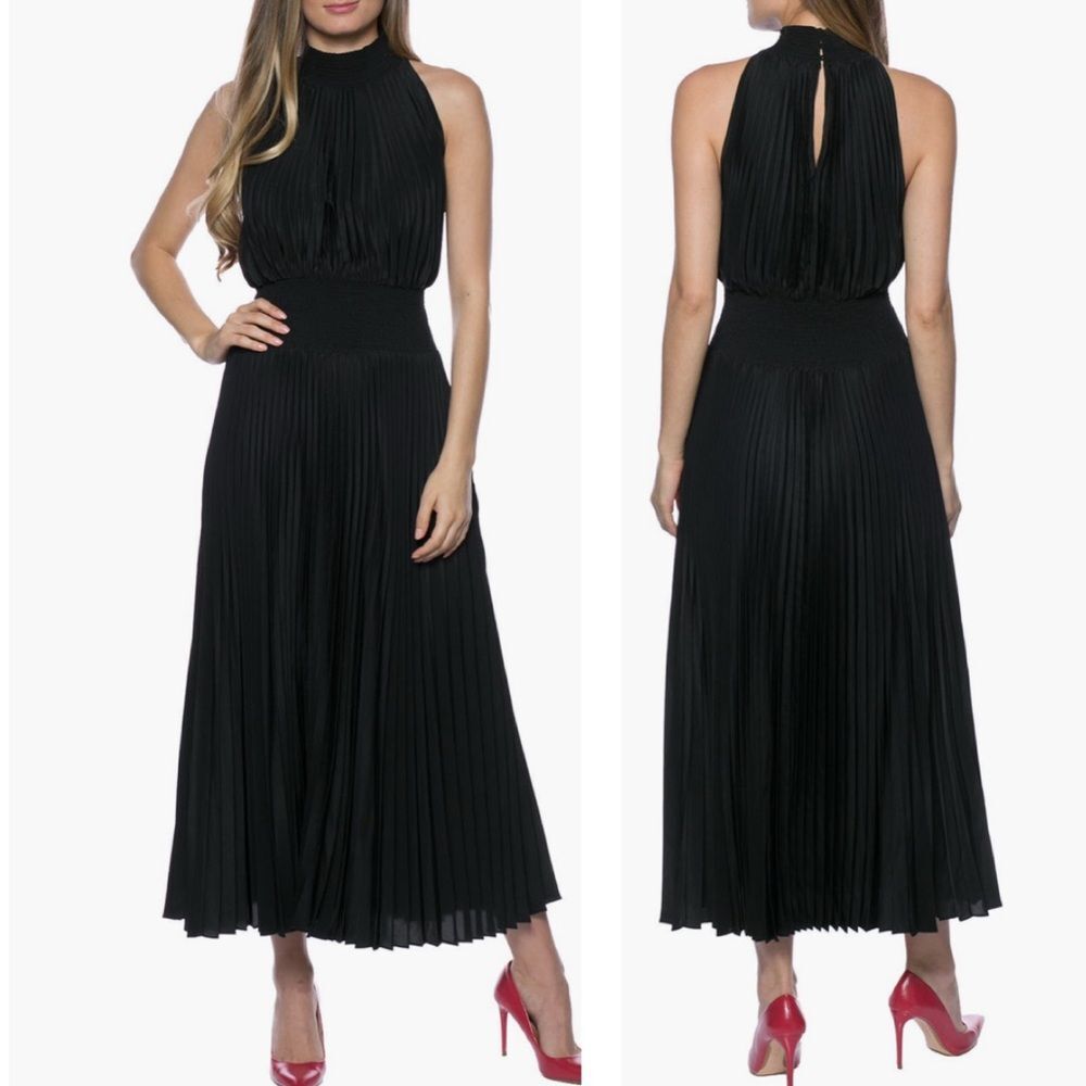 MARINA Black Pleated Maxi Dress